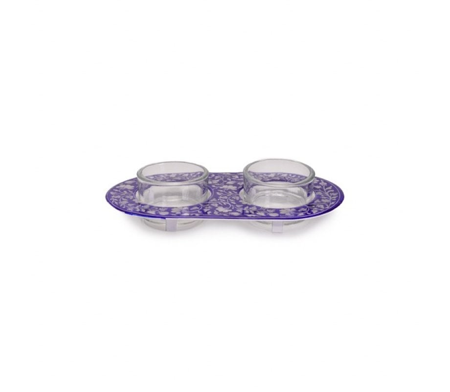 Yair Emanuel Metal and Glass Candle Holders for Tea Lights - White Flowers