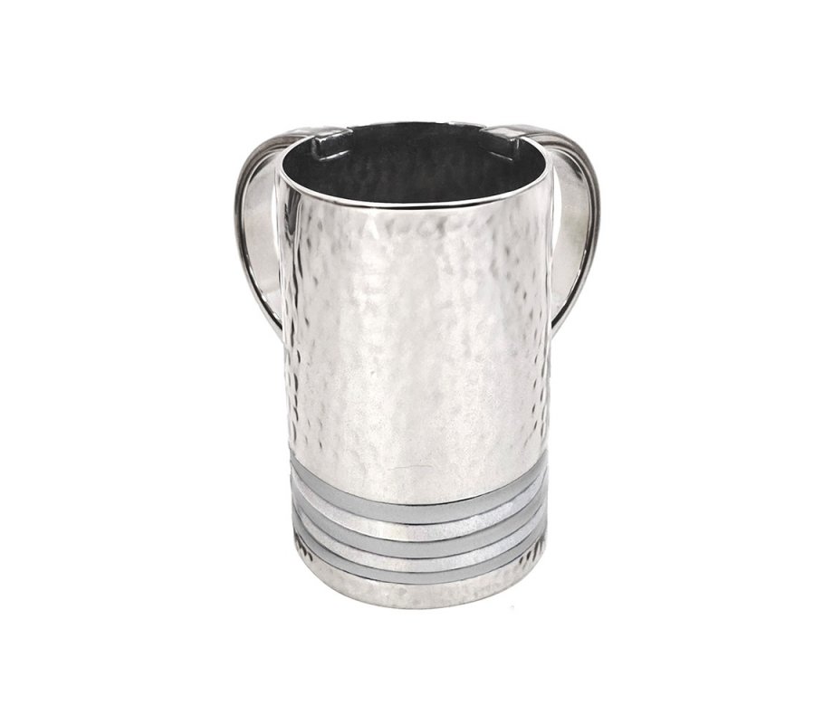 Yair Emanuel Netilat Yadayim Wash Cup, Gray Bands on Hammered Metal