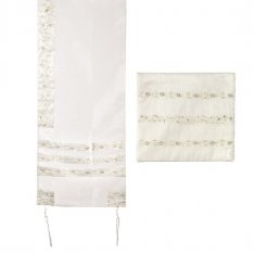 Yair Emanuel Organza Tallit Set, Flower Design - White
