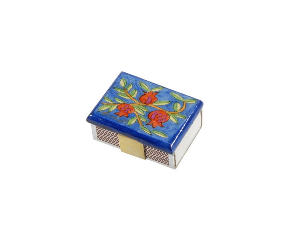 Yair Emanuel Painted Wood Matchbox Holder - Red Pomegranate