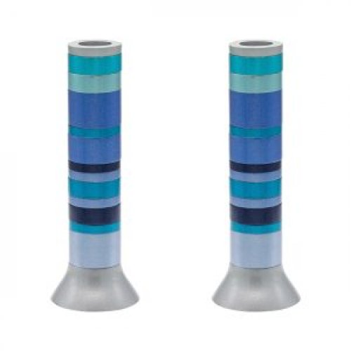 Yair Emanuel Pillar Candlesticks with Full Decorative Rings  Choice of Colors