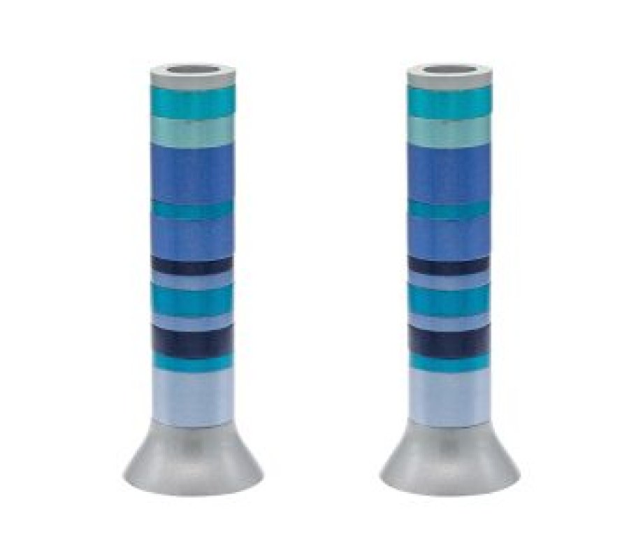 Yair Emanuel Pillar Candlesticks with Full Decorative Rings – Choice of Colors