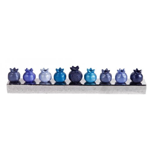 Yair Emanuel Pomegranate Hanukkah Menorah, Anodized Aluminum - Blue