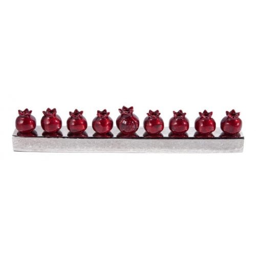 Yair Emanuel Pomegranate Hanukkah Menorah, Anodized Aluminum - Red