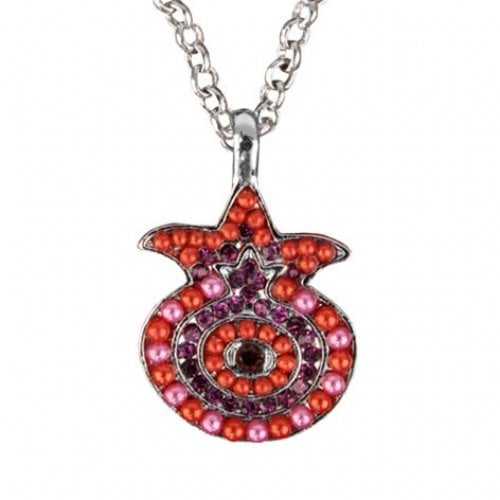 Yair Emanuel Pomegranate Pendant - Silver Plated Chain, Colored Stones