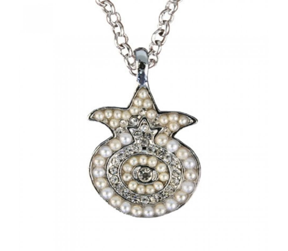 Yair Emanuel Pomegranate Pendant - Silver Plated Chain, Pearly Stones