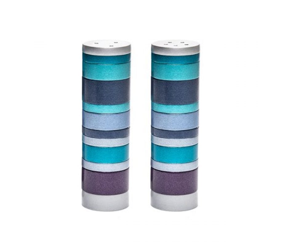 Yair Emanuel Salt and Pepper Shakers, Anodized Aluminum – Blue Rings
