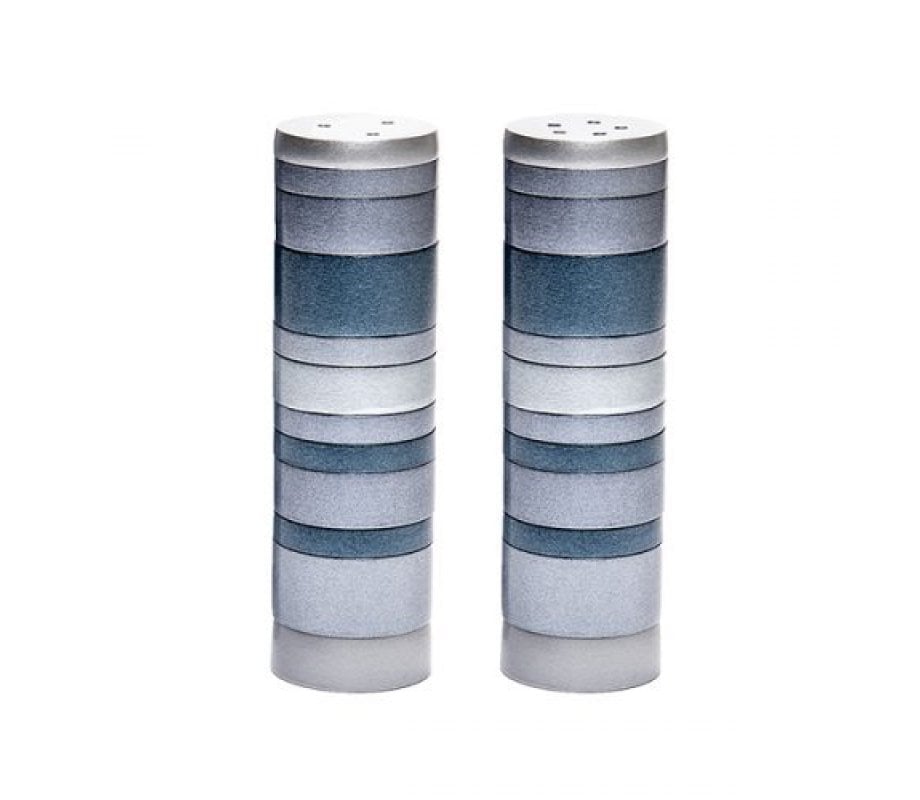 Yair Emanuel Salt and Pepper Shakers, Anodized Aluminum - Gray Rings