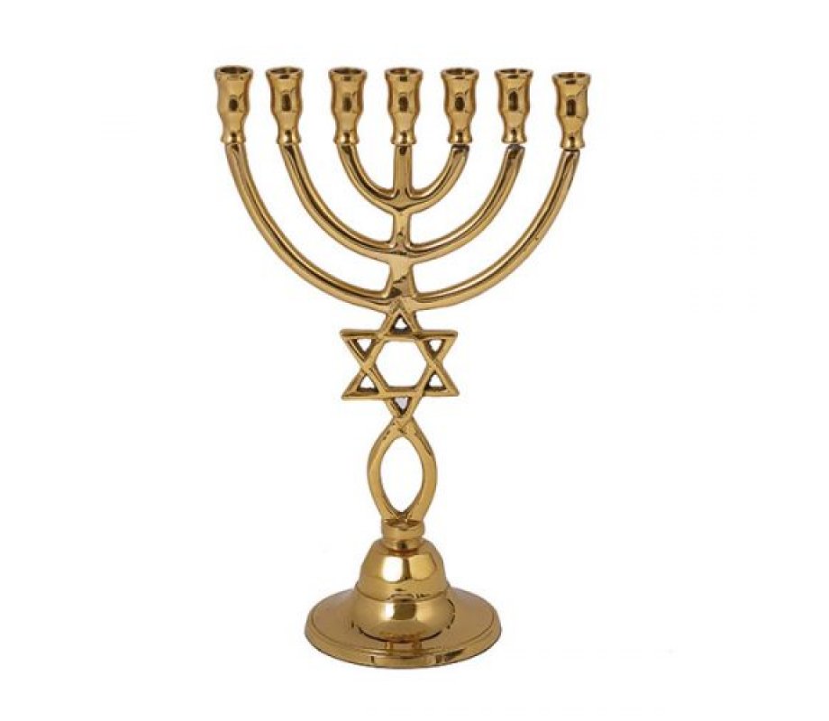 Yair Emanuel Seven Branch Menorah with Star of David and Fish Symbol - 9.4