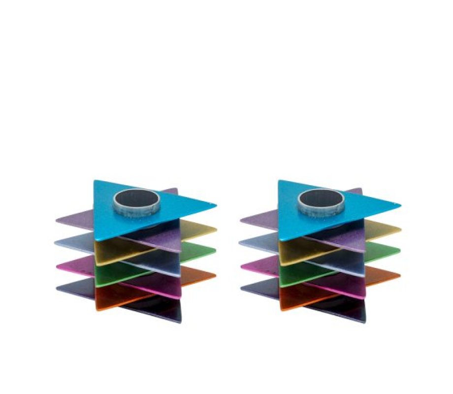 Yair Emanuel Shabbat Candlesticks, Stacked Triangle Stars of David – Multicolor