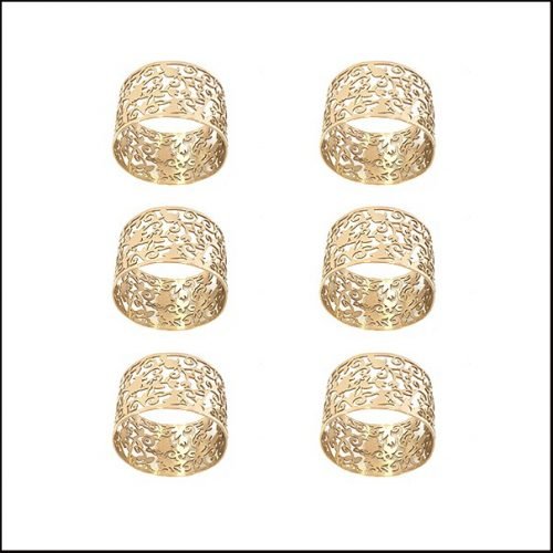 Yair Emanuel Six Napkin Serviette Rings, Cutout Pomegranates - Gold