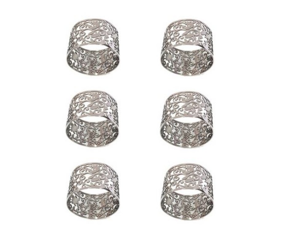 Yair Emanuel Six Napkin Serviette Rings, Cutout Pomegranates - Silver