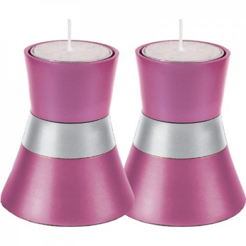 Yair Emanuel Small Anodized Aluminum Candlesticks, Silver Band - Choice of Colors