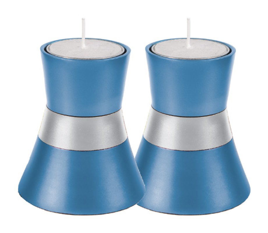 Yair Emanuel Small Anodized Aluminum Candlesticks, Silver Band - Choice of Colors