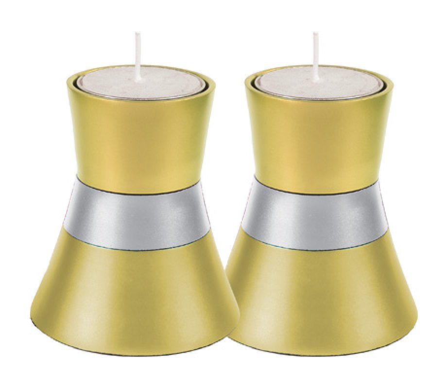 Yair Emanuel Small Anodized Aluminum Candlesticks, Silver Band - Choice of Colors