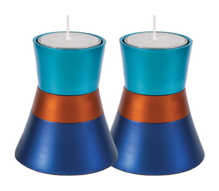 Yair Emanuel Small Anodized Aluminum Candlesticks, Silver Band - Choice of Colors