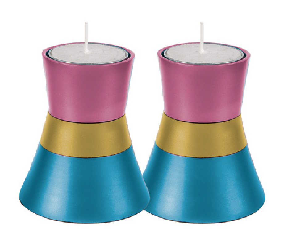 Yair Emanuel Small Anodized Aluminum Candlesticks, Silver Band - Choice of Colors