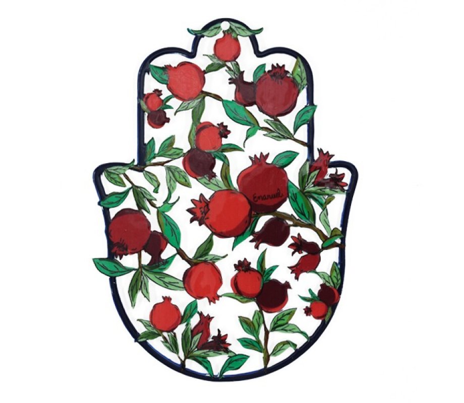 Yair Emanuel Small Colorful Wall Hamsa with Red Pomegranates