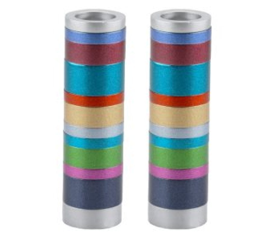 Yair Emanuel Small Cylinder Candlesticks with Rings - Multicolor