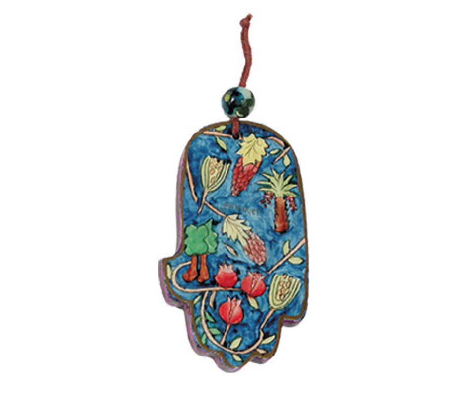 Yair Emanuel Small Hand Painted Wood Wall Hamsa, Blue - Jewish Motifs