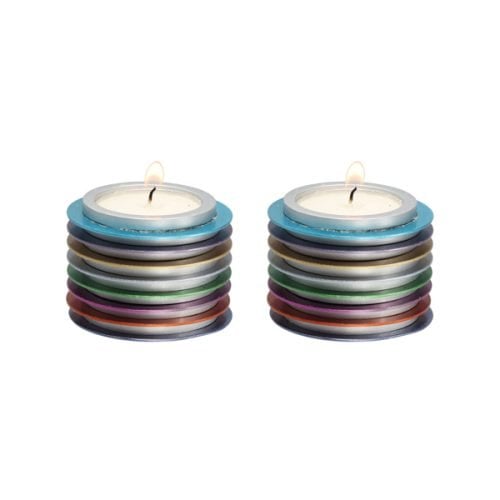 Yair Emanuel Small Tea Light Candlesticks, Stacked Discs  Colorful