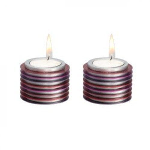 Yair Emanuel Small Tea Light Candlesticks, Stacked Discs  Colorful