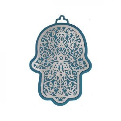 Yair Emanuel Small Wall Hamsa, Delicate Pomegranate Overlay - Choice of Colors