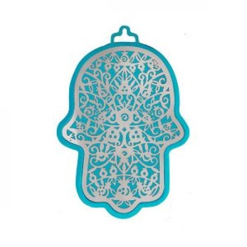 Yair Emanuel Small Wall Hamsa, Delicate Pomegranate Overlay - Choice of Colors