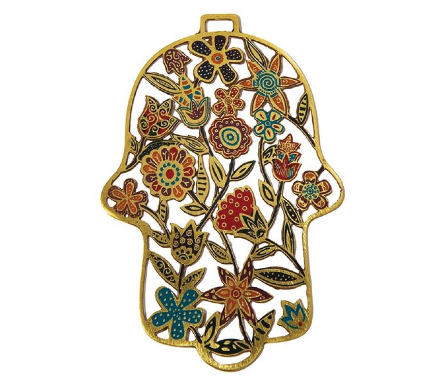 Yair Emanuel Small Wall Hamsa with Colorful Flower Design