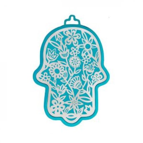 Yair Emanuel Small Wall Hamsa with Delicate Floral Overlay - Choice of Colors
