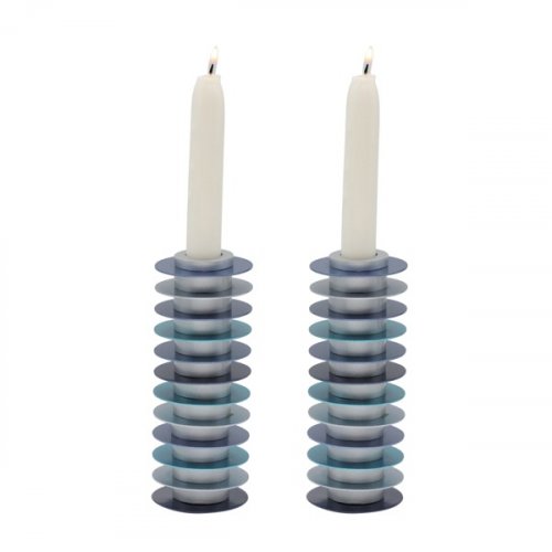 Yair Emanuel, Stacked Disc Style Candlesticks - Shades of Blue