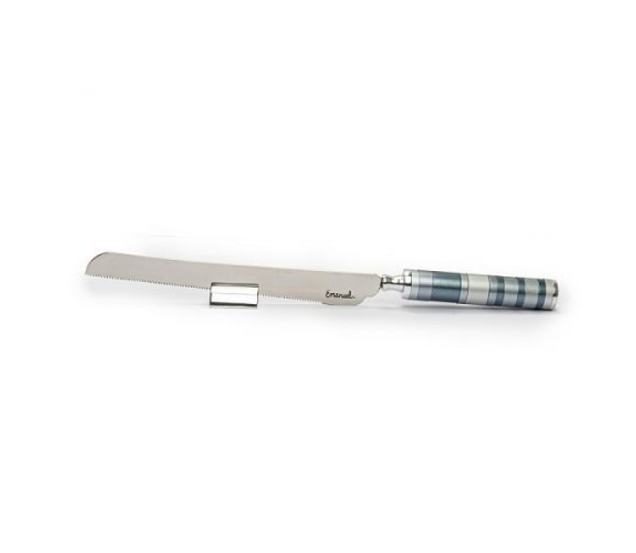 Yair Emanuel Stainless Steel Challah Knife with Stand, Decorative Gray Handle