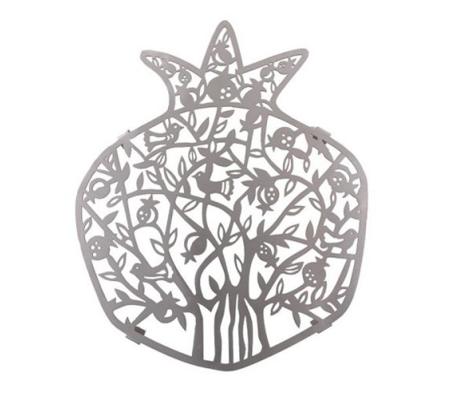 Yair Emanuel Stainless Steel Trivet Pot Holder – Pomegranate Tree with Birds