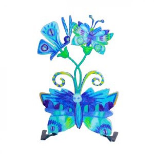 Yair Emanuel, Standing Small Table Sculpture - Blue Flowers and Butterflies
