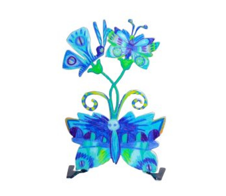 Yair Emanuel, Standing Small Table Sculpture - Blue Flowers and Butterflies