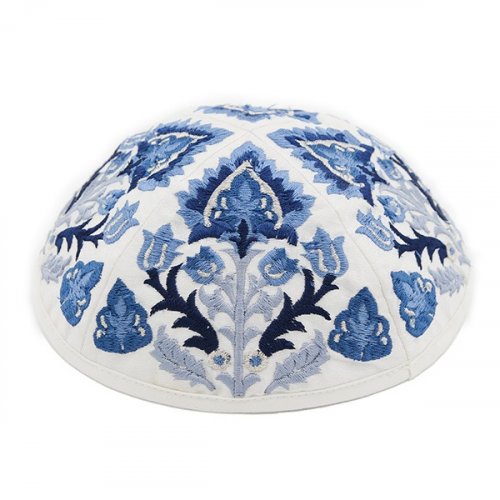 Yair Emanuel Tallit Kippah and Bag Set, Floral Geometric Design – Blue