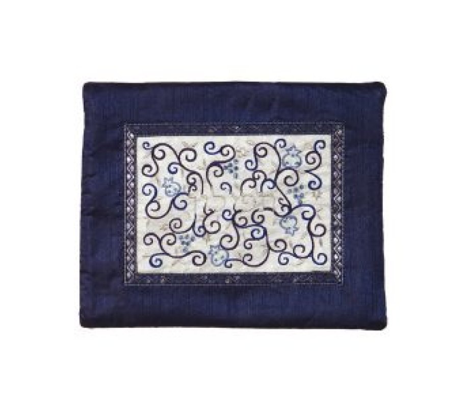 Yair Emanuel Tallit and Tefillin Bag Set, Embroidered Pomegranate Vines - Blue