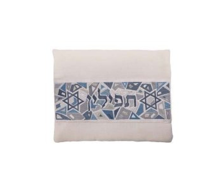 Yair Emanuel Tallit and Tefillin Bag, Star of David on Mosaic - Gray (Sold Separately)