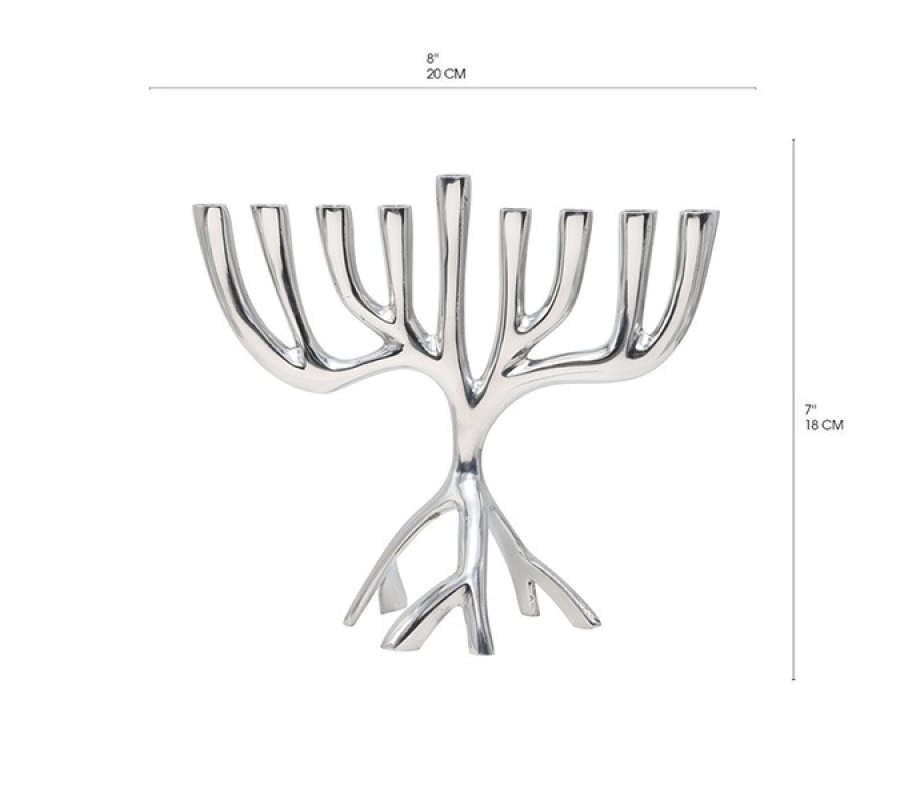 Yair Emanuel Tree of Life Aluminum Chanukah Menorah - Silver