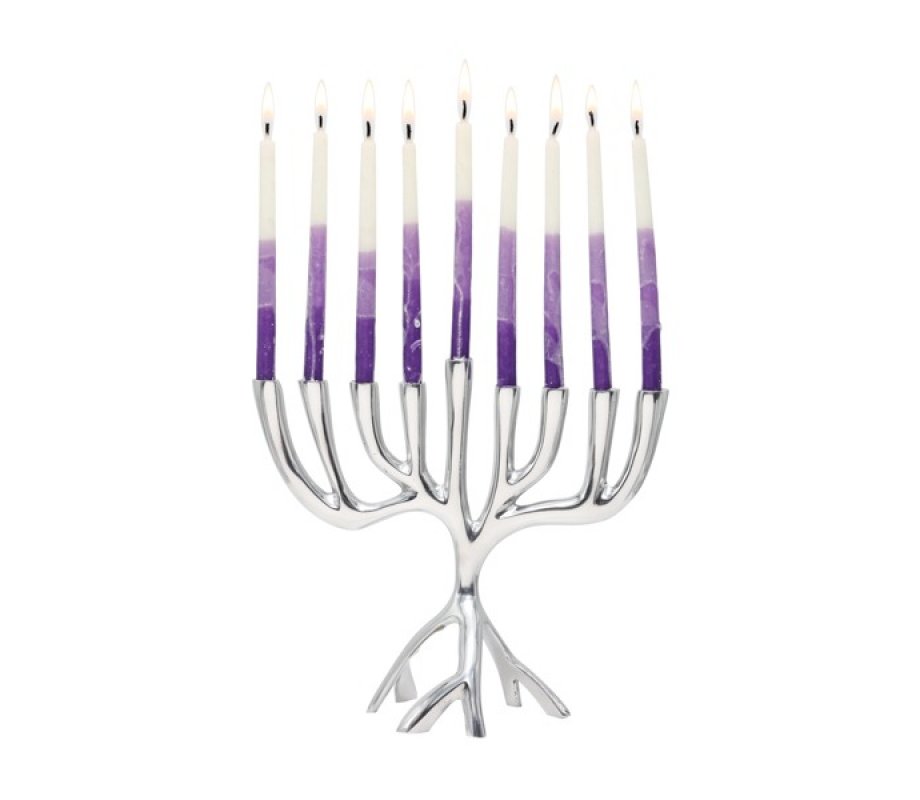 Yair Emanuel Tree of Life Aluminum Chanukah Menorah - Silver
