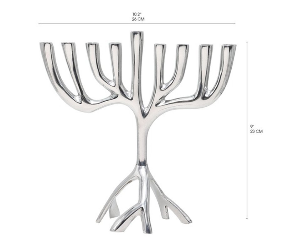 Yair Emanuel Tree of Life Aluminum Chanukah Menorah - Silver, Large