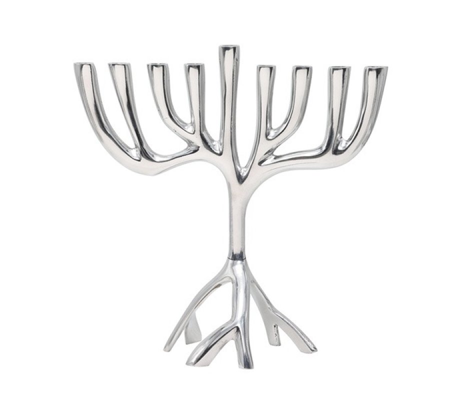 Yair Emanuel Tree of Life Aluminum Chanukah Menorah - Silver, Large