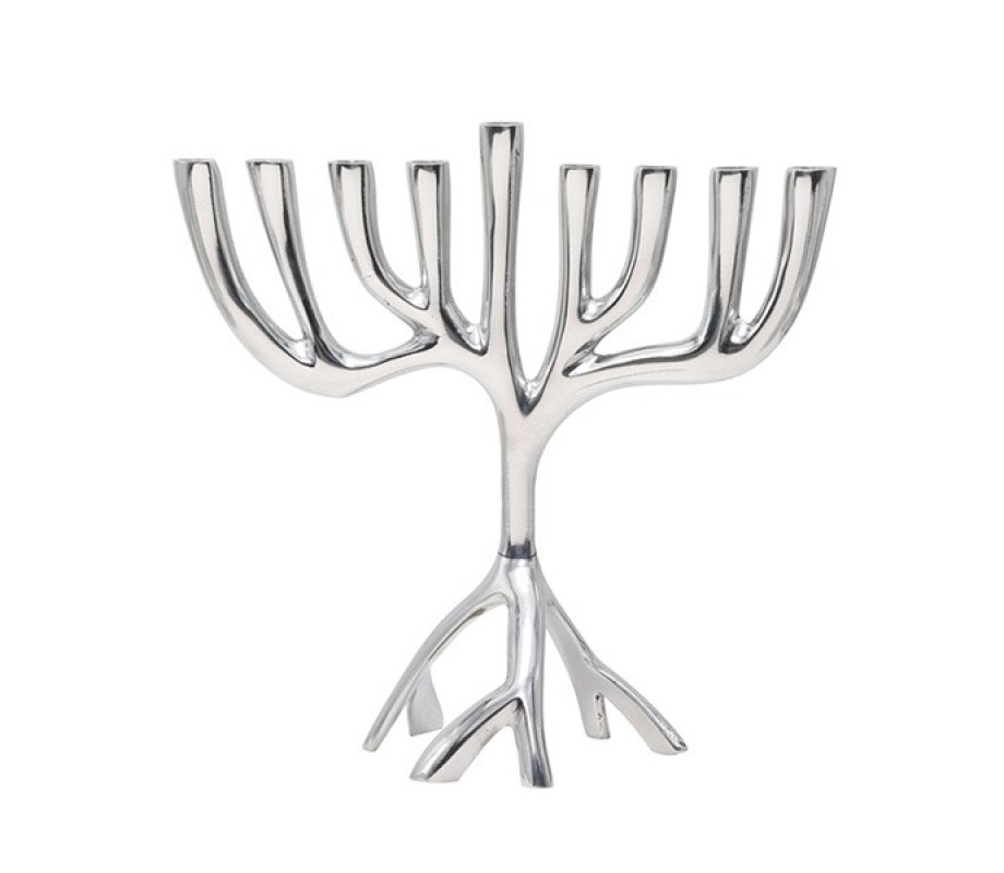 Yair Emanuel Tree of Life Aluminum Chanukah Menorah - Silver, Medium