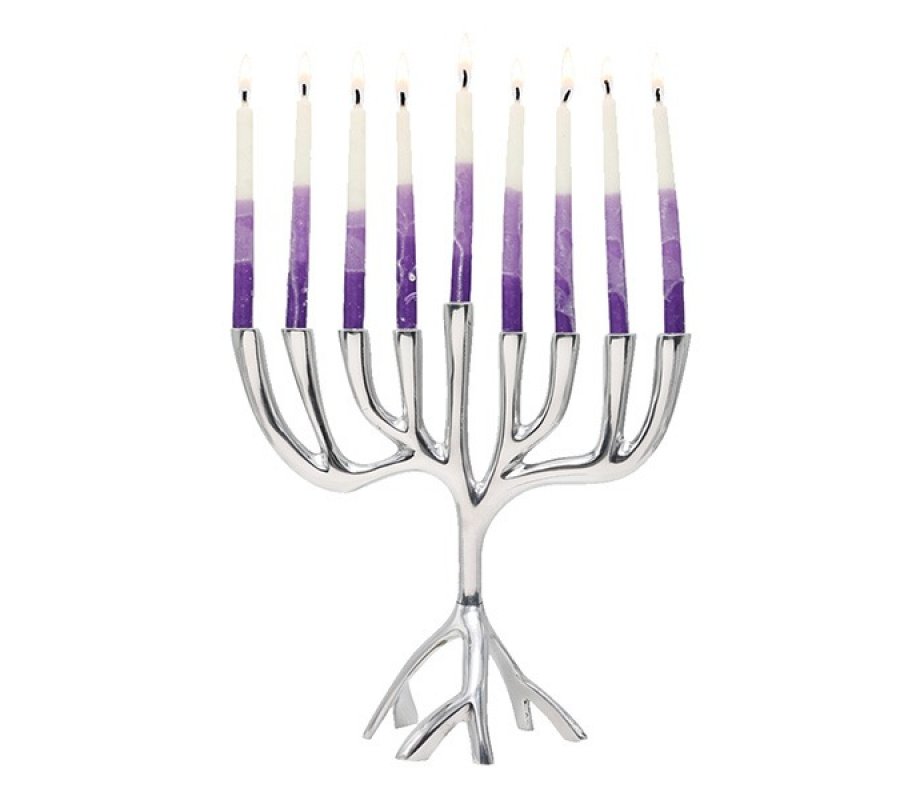 Yair Emanuel Tree of Life Aluminum Chanukah Menorah - Silver, Medium