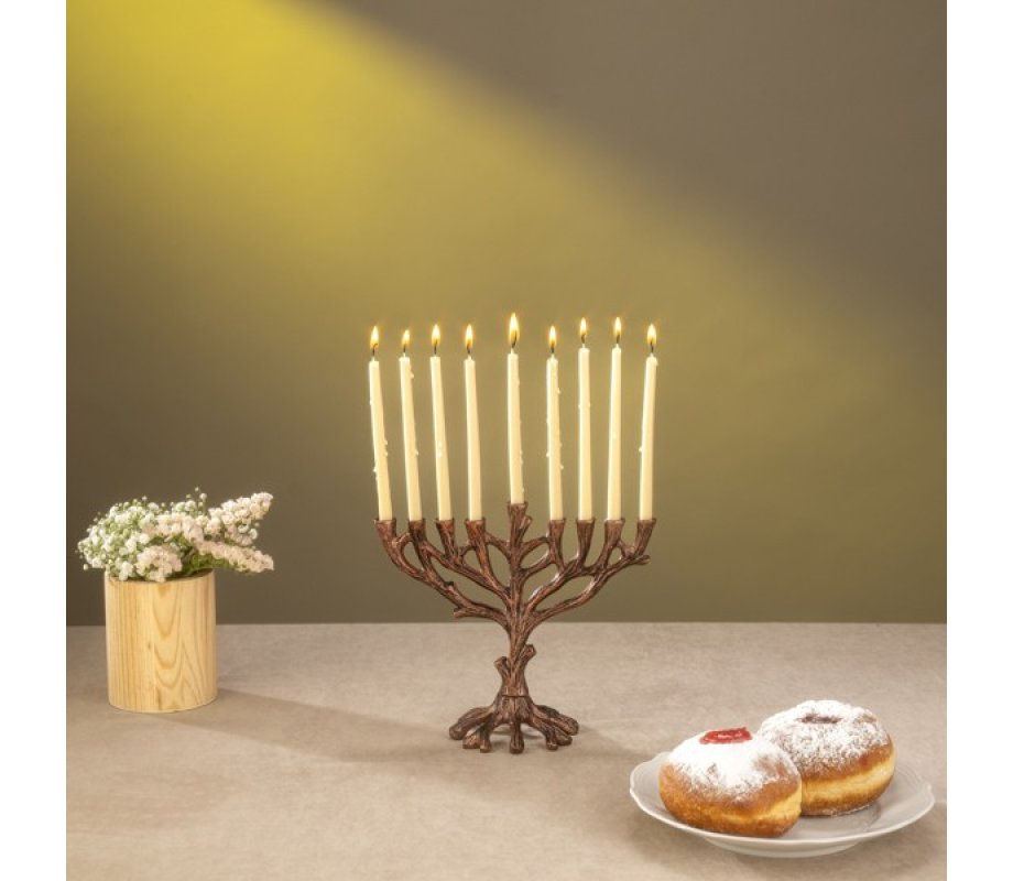 Yair Emanuel Tree of Life Metal Chanukah Menorah - Bronze