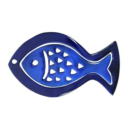 Yair Emanuel Two-in-One Trivet, Blue Hand Painted Anodized Aluminum - Fish