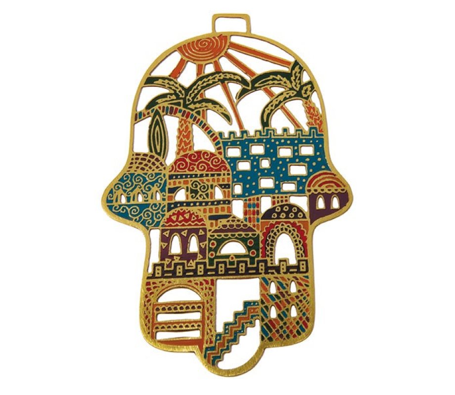 Yair Emanuel Wall Hamsa with Colorful Jerusalem Design
