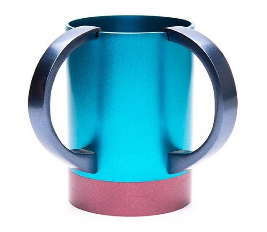 Yair Emanuel Wash Cup Natla, Words Al Netilat Yadayim - Turquoise and Maroon