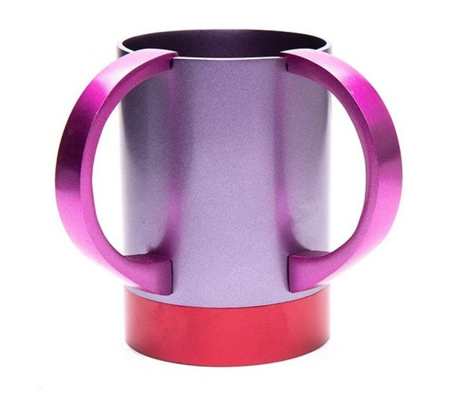 Yair Emanuel Wash Cup Natla with Words Al Netilat Yadayim - Purple and Maroon