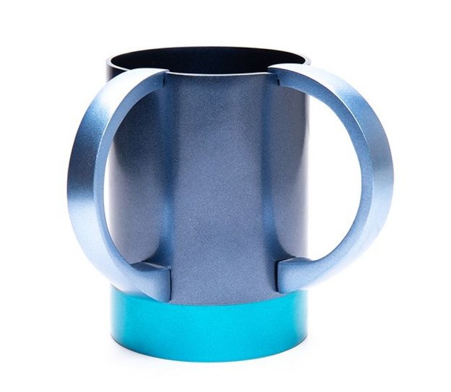 Yair Emanuel Wash Cup with Words Al Netilat Yadayim - Two Tone Blue